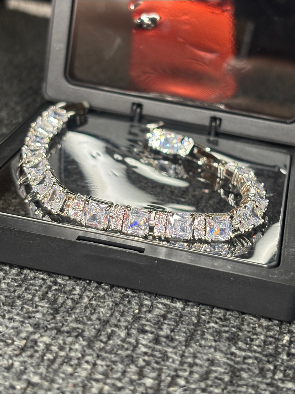 Silver diamonds princess cut Tennis Bracelet -